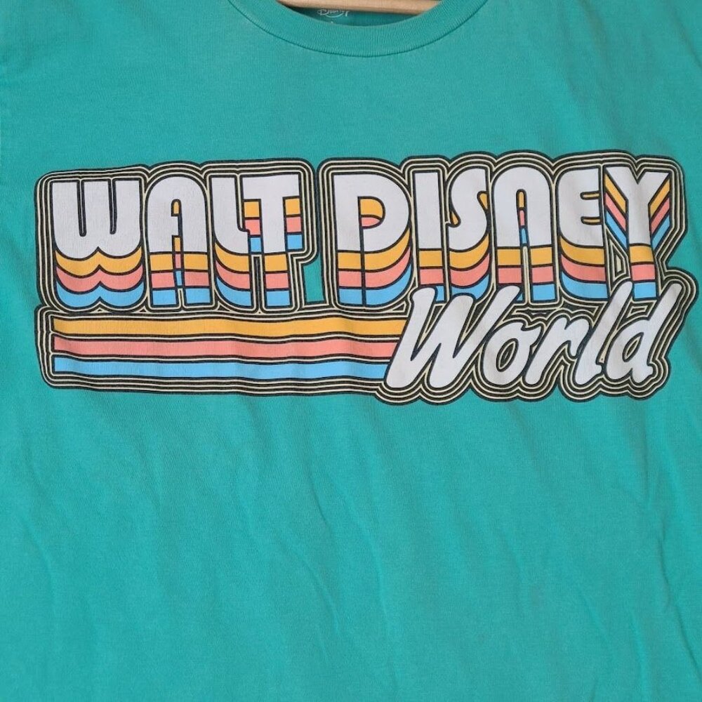 Walt Disney World Retro Stripe Logo T Shirt Teal Adult Large - Picture 3 of 11